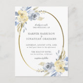 Stoffig Blauw & Geel Bloemen Ovaal | Elegante brui Uitnodiging Briefkaart (Voorkant)