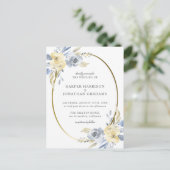 Stoffig Blauw & Geel Bloemen Ovaal | Elegante brui Uitnodiging Briefkaart (Staand voorkant)