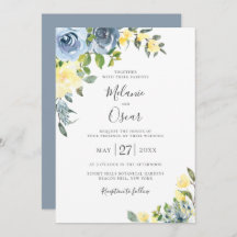 Stoffig Blauw & Geel Botanisch Bloemen Bruiloft