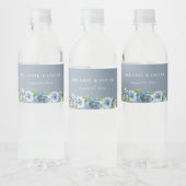 Stoffig Blauw Geel Botanisch Bruiloft Water Fles L Waterfles Etiket (Flessen)