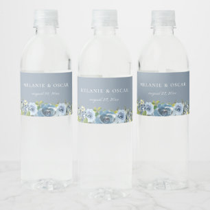 Stoffig Blauw Geel Botanisch Bruiloft Water Fles L Waterfles Etiket