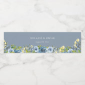 Stoffig Blauw Geel Botanisch Bruiloft Water Fles L Waterfles Etiket (Enkel label)