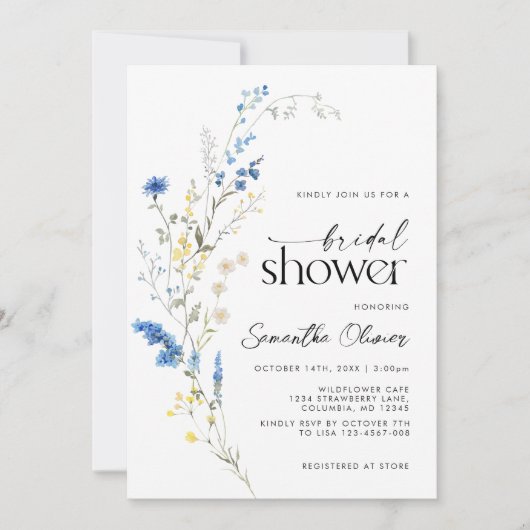 Stoffig Blauw Geel Sierlijk Bloemen Boho Vrijgezel Kaart (Voorkant)