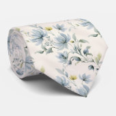 Stoffig Blauw Geel Waterverf Bloemen Trouwkamer Stropdas (Opgerold)