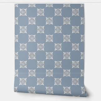 Stoffig Blauw Geometrisch Bloemschil en Stok Behang