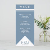 Stoffig Blauw Geometrische Streep Bruiloft Recepti Menu (Staand voorkant)