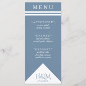 Stoffig Blauw Geometrische Streep Bruiloft Recepti Menu (Voorkant)