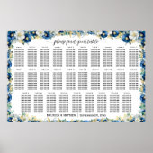 Stoffig Blauw Goud Bloemen 29 Tafels Trouwstoelen Poster (Voorkant)