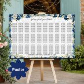 Stoffig Blauw Goud Bloemen 30 Tafels Trouwstoelen Poster