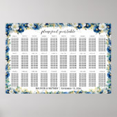 Stoffig Blauw Goud Bloemen 30 Tafels Trouwstoelen Poster (Voorkant)