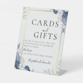 Stoffig Blauw Goud Bloemen bruiloft Kaarten & Gesc Reclamebord Met Voetstuk (Voorkant)