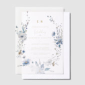 Stoffig Blauw Goud Bloemen Spring Bloom Wedding Vellum Uitnodigingen (Offset)