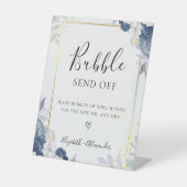 Stoffig Blauw Goud Bloemen Trouwbubbel Teken Reclamebord Met Voetstuk (Voorkant)