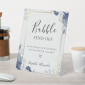 Stoffig Blauw Goud Bloemen Trouwbubbel Teken Reclamebord Met Voetstuk (Insitu)