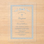 Stoffig Blauw Grieks Lijst Boog Doop Acryl Uitnodigingen (Voorkant)