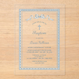 Stoffig Blauw Grieks Lijst Boog Doop Acryl Uitnodigingen