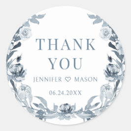 Stoffig blauw grijs bloemenboho bruiloft dank u ronde sticker