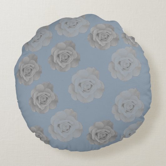 Stoffig Blauw Grijs Bloemgrijs Donker Elegant Clas Rond Kussen (Achterkant)