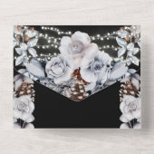 Stoffig blauw grijs land roos string lichten zwart all in one uitnodiging (Achterkant)