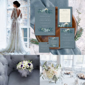 Stoffig Blauw Grijs Winter Bloemen Bruiloft Kaart