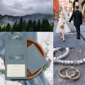 Stoffig Blauw Grijs Winter Bloemen Bruiloft Programmakaart