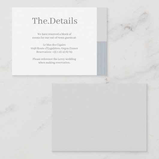 Stoffig Blauw Grijs Wit Strepen Bruiloft Hotel Det Informatiekaartje (Voorkant / Achterkant)