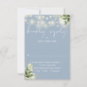 Stoffig Blauw groen Bloemen String Lights Bruiloft RSVP Kaartje (Voorkant)