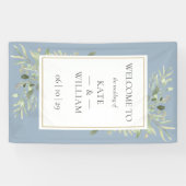Stoffig Blauw Groen Botanische Bruiloft Welkomstbo Spandoek (Horizontaal)