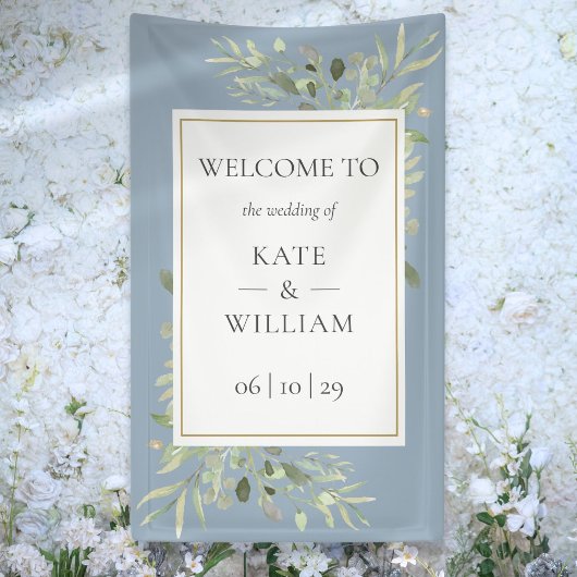 Stoffig Blauw Groen Botanische Bruiloft Welkomstbo Spandoek