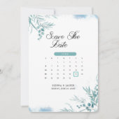 Stoffig blauw groen Eucalyptus Save The Date (Voorkant)