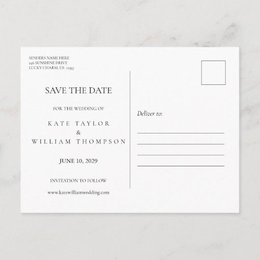 Stoffig Blauw groen Foto Bruiloft Save The Date Aankondigingskaart (Achterkant)