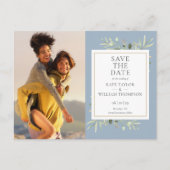 Stoffig Blauw groen Foto Bruiloft Save The Date Aankondigingskaart (Voorkant)