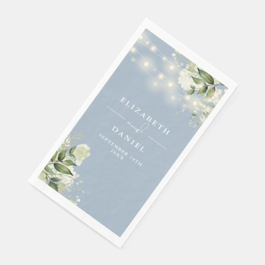 Stoffig Blauw groen String Lights Bruiloft Servet (Hoek)