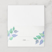 Stoffig Blauw Groen Waterverf Bladblad Bruiloft Plaatskaartje (Buitenkant ongevouwen)