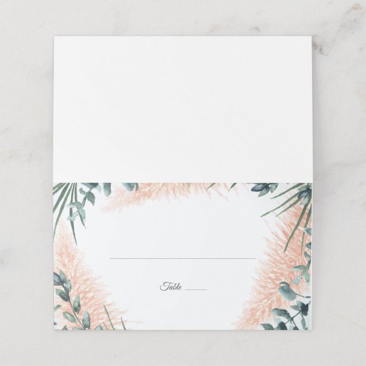 Stoffig Blauw Groen Waterverf Bladblad Bruiloft Plaatskaartje (Buitenkant ongevouwen)