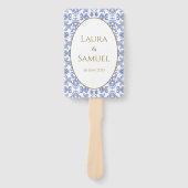  stoffig blauw hand fan bruiloft programma handwaaier (Voorkant)
