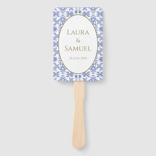  stoffig blauw hand fan bruiloft programma handwaaier (Voorkant)