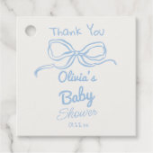 Stoffig Blauw Hand Geschreven Drawn Bow Baby Boy D Bedankjes Labels (Voorkant)