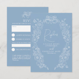Stoffig blauw hand getrokken blad monogram RSVP br Kaartje