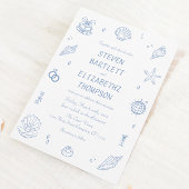 Stoffig Blauw Hand Getrokken Kust Huwelijk Kaart