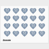 Stoffig Blauw Hart Minimalistische Monogram Initia Sticker (Vel)