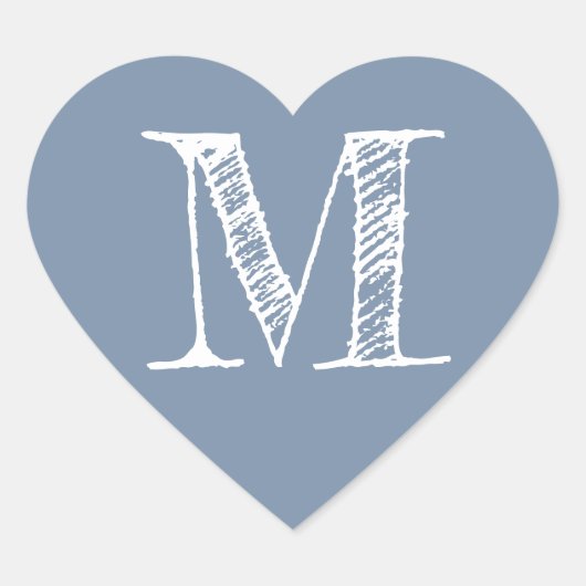 Stoffig Blauw Hart Minimalistische Monogram Initia Sticker (Voorkant)