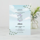 Stoffig blauw hemelwit wolken modern baby shower kaart (Staand voorkant)