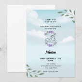 Stoffig blauw hemelwit wolken modern baby shower kaart (Voorkant / Achterkant)