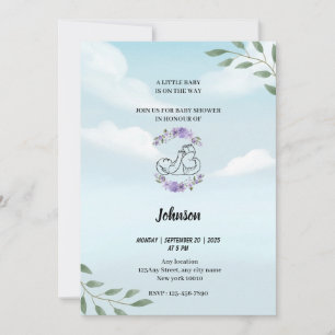 Stoffig blauw hemelwit wolken modern baby shower kaart
