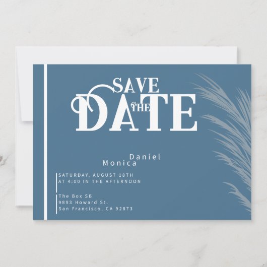 Stoffig Blauw Herfst Pampas Bruiloft Ontwerp Save The Date (Voorkant)