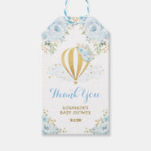 Stoffig Blauw Hete Luchtballon Bloemen Baby shower Cadeaulabel (Voorkant)
