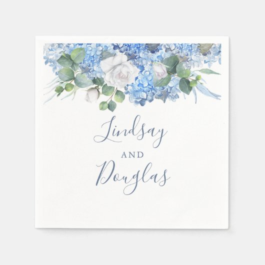 Stoffig Blauw Hydrangea Bloemengroen Elegant Servet (Voorkant)