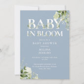 Stoffig blauw in bloei groen QR code Baby shower Kaart (Voorkant)