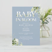 Stoffig blauw in bloei groen QR code Baby shower Kaart (Staand voorkant)